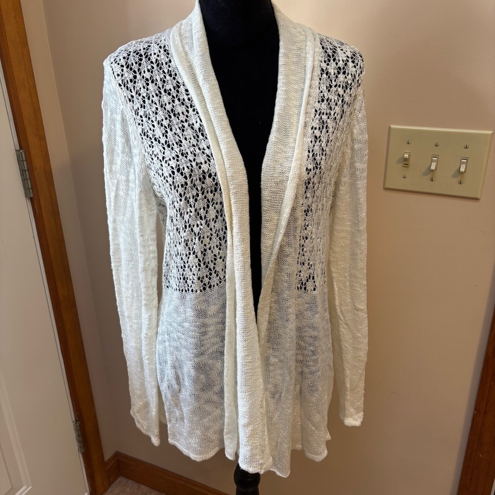 Bellini |  Lacy Crocheted Sweater with Shawl Collar 🌸